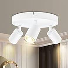BOYIR LED-taklampa med 3 spotlights, runda svängbara takspotlights, taklampa GU10, modern takbelysning, inomhusarmaturer för kök vardagsrum, vit, levereras utan glödlampor
