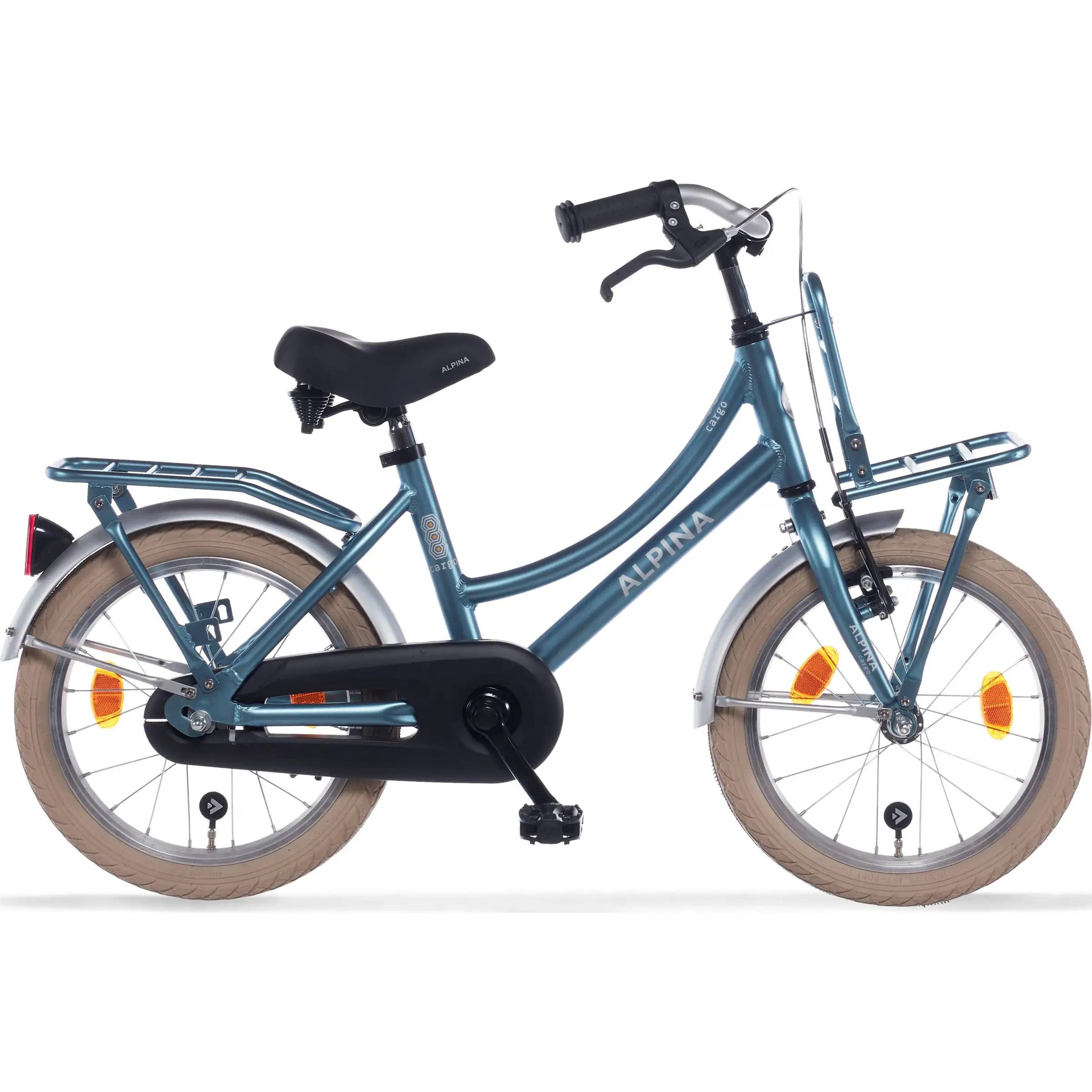 Alpina Cargo 16" pigecykel med fodbremse, frontlad - stålblå