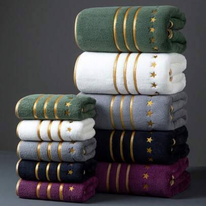 1 st tunn stor badhandduk i polyester med stjärnmönster, för män och kvinnor, för alla årstider, snabbtorkande och absorberande, lämplig för badrum, s - Multifärgad (Multi-size)