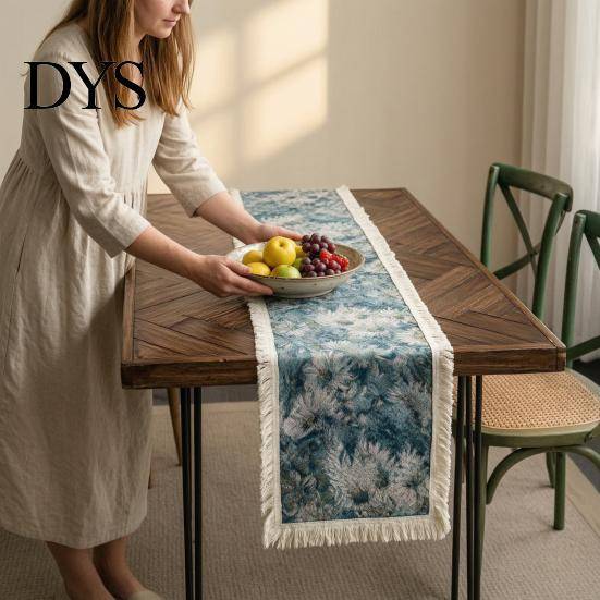 Bordslöpare för Entréhyllor Blommig Jacquardlöpare, Boho med Fransar Retro Höstiga Heminredningsdetaljer Gårdshusöverdrag Matsalsbord, Fest Vintage