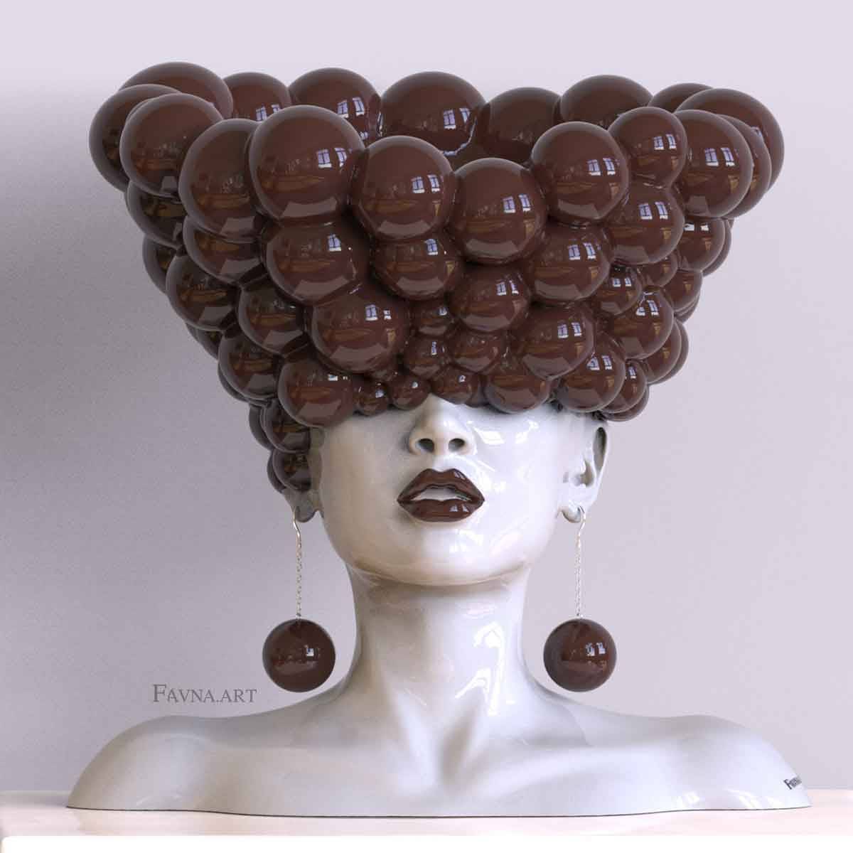 Female Bust Sculpture “Thoughts” – Chocolate Brown - H: 41 cm | 16.5 ′′ (H: 41 cm | 16.5 ′′)