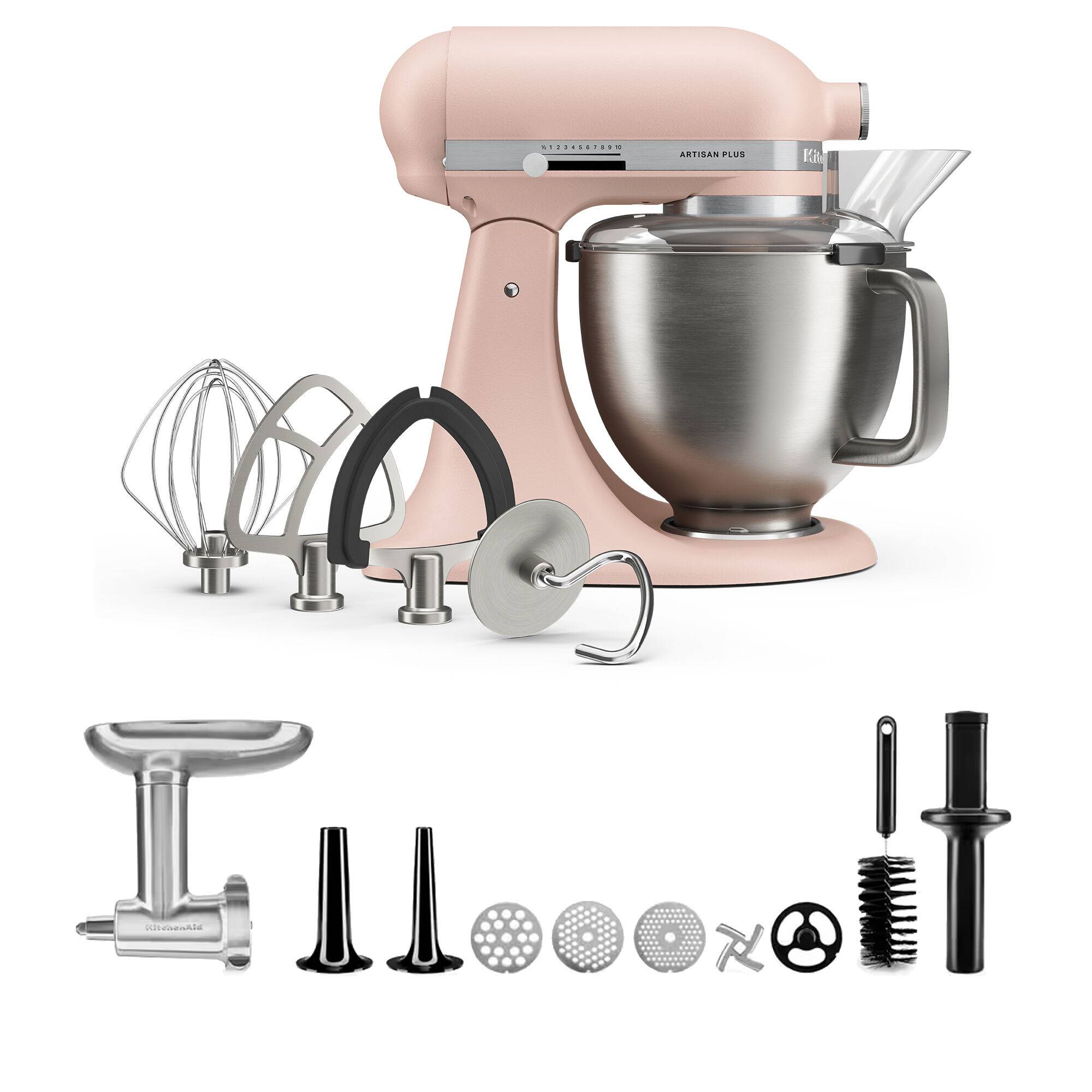 Kitchenaid Artisan Plus köksmaskin med köttkvarn 4,7 liter, feather pink - Feather pink