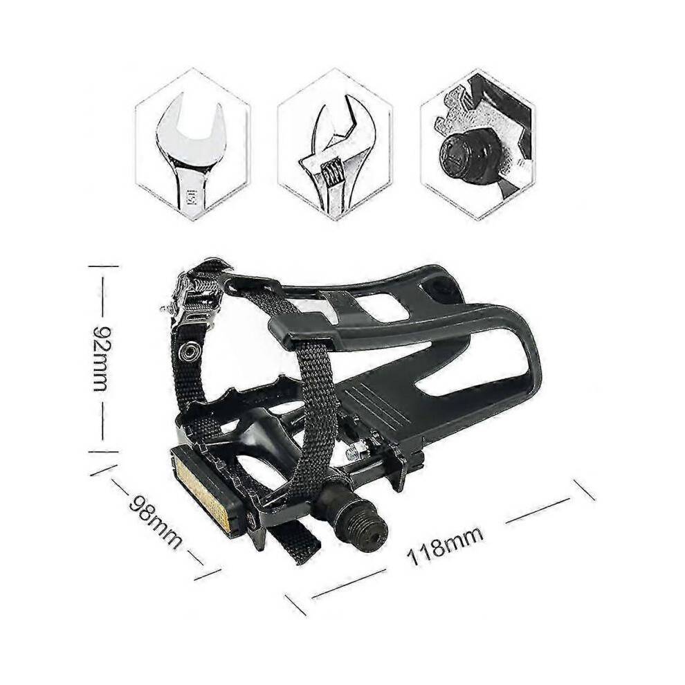 Bike Pedals with Clips And Straps, for Spin Bike, Exercise Bike And Outdoor
