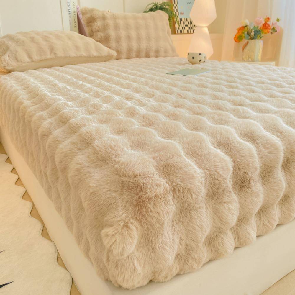 Klass A BubbelFleece Enfärgad Lakan Tjock Madrasskydd Cover Fleece Lakan Enkel Del