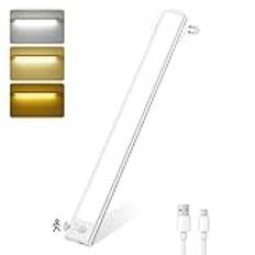 HighLuc Skåpbelysning LED med rörelsedetektor, 40 cm inbyggd lampa kök LED, 146 LED USB-C uppladdningsbar 3 färglägen dimbar trådlös nattlampa för sovrum garderob källare – 1 styck