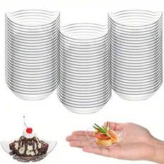 Minibladformade förrättstallrikar, genomskinliga desserttallrikar och smörformar i plast, lämpliga för såser, desserter, frukter, aptitretare, perfekt - transparent (100 st,50 st)
