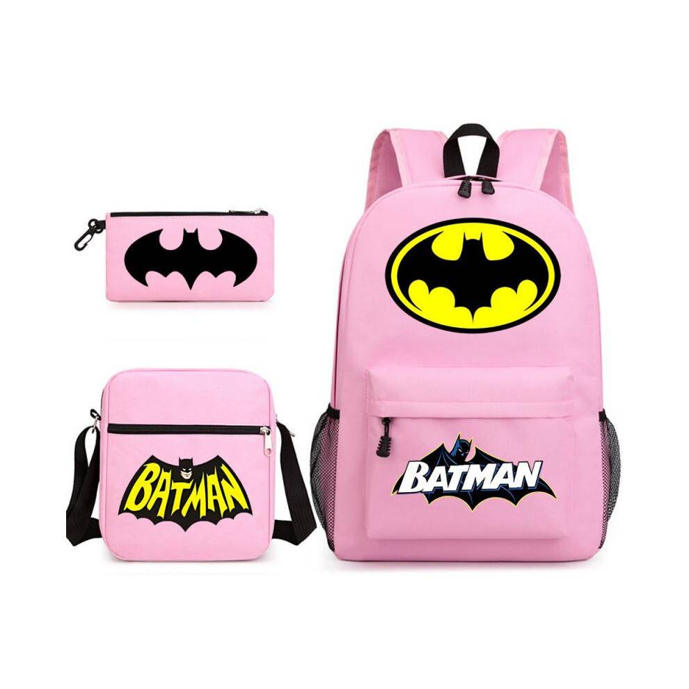 (Black~1, Three piece set) Batman 3-Piece Set Student Backpack Large Capacity Outdoor Durable Printed Casual Bookbag for Boys and Girls
