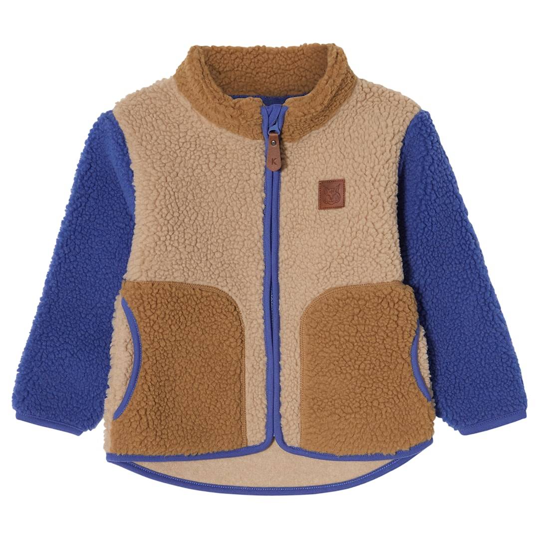 Kuling Austin Pile Fleecejakke Sand Blocking Blue/Caramel/Sand Blocking-92 cm Beige 92 cm Drenge, Piger