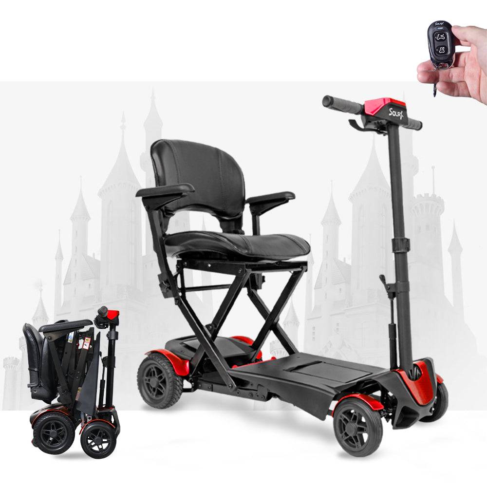 SOLAX Remote Control Foldable Electric Mobility Scooter with Suspension for Senior, Lightweight 4 Wheels Electric Powered Scooter for Travel Shopping