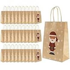 Julfestväskor – paket med 30 bruna papperspåsar med jultomtedesign – julfest festlig festpresent