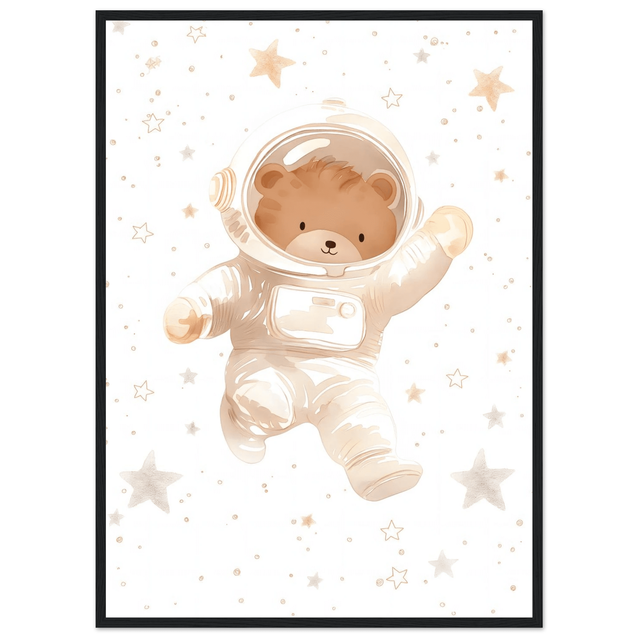 Björn astronaut poster-50x70 cm / 20x28″ / Med ram / Svart