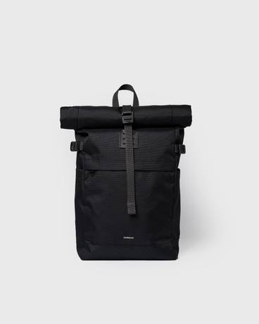 SANDQVIST ICON Rolltop Backpack 14" - Black/ Black with Black Leather (One Size)