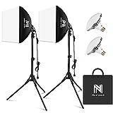 Softbox, 2 x 40 x 40 cm fotolampa med 160 cm stativ och LED-lampa 50 W/5400 K, kontinuerlig belysning för fotografering/videoinspelning/direktsändning/porträtt (2-pack)