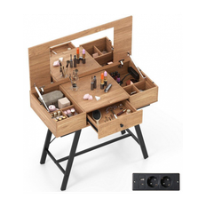 Sminkebord med spejl i metal og møbelplade H80,5 - 124 x B96,5 x D46,5 cm - Sort/Natur