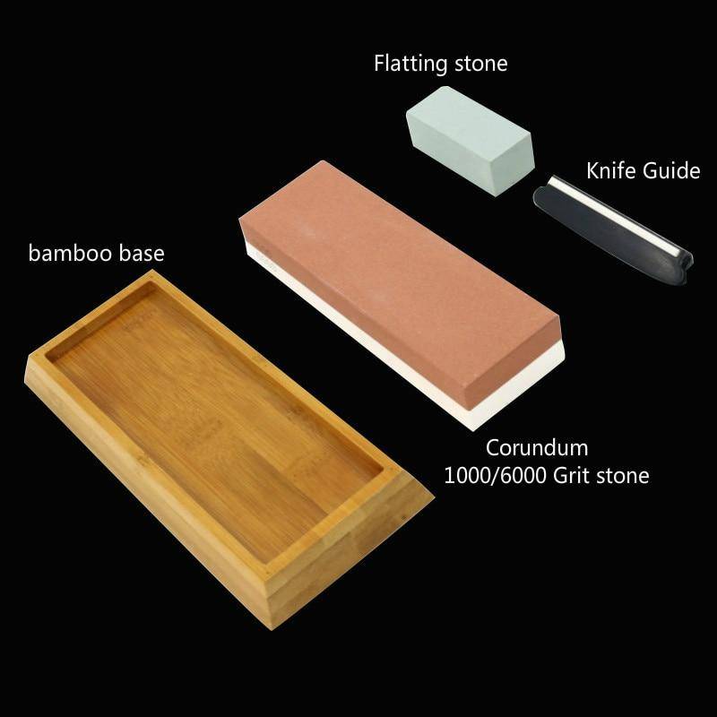 Premium japansk bryneknivslipsten 2-sidig korn 1000 6000 vattensten med halkfri bambubas och vinkelguide 1000 6000 Grit set