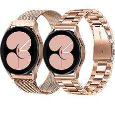 OTOPO Kompatibel Samsung Galaxy Watch 4/5/6 Armband 40/44mm, Watch 4/6 Classic Armband 47/46/43/42mm,Active 2 Armband Metall Frauen Männer, 20mm Metallarmband Edelstahl für Männer 2 Pack Roségold