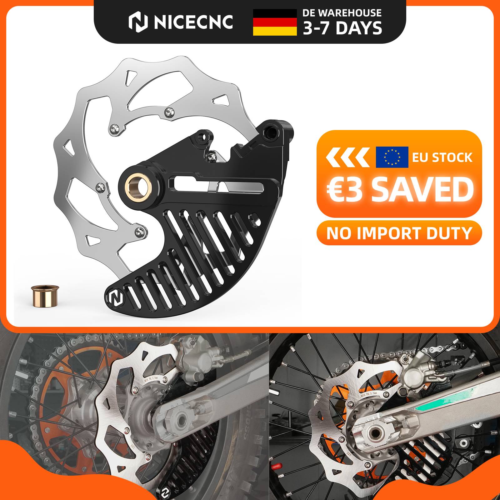 (EU Stock) For STARK VARG MX/EX Electric Dirt Bike 2024 2025 240mm Flame Oversize Rear Brake Disc Rotor & Rear Brake Disc Guard