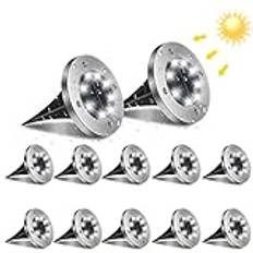 Flintronic Solar Garden Outdoor-Light, 12 st 8 LED Solar Utomhus Lampa, Vattentät IP65 Solar Led Spotlights, Solar Garden Lights Earth Garden för Gräsmatta, Uppfart Trappa Landskap