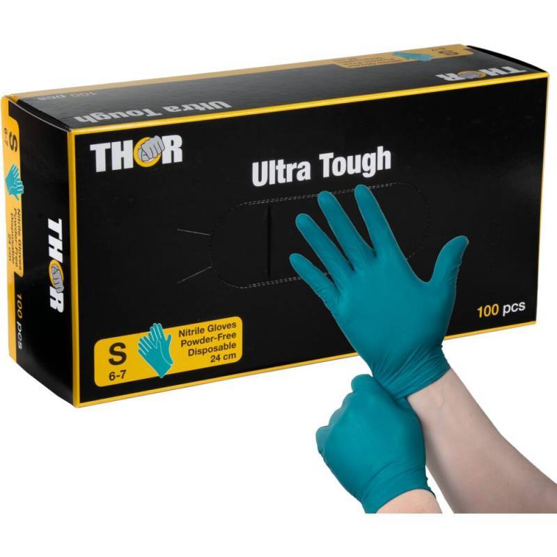 THOR Ultra Tough Engangshandske Str. S nitril pudderfri grøn