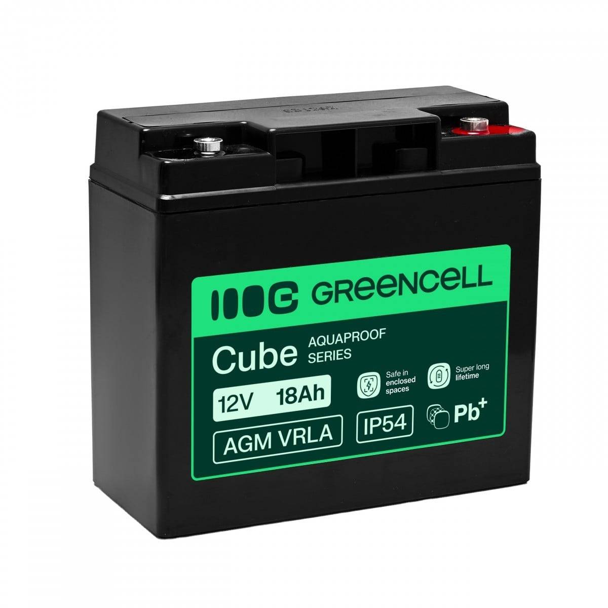 Green Cell AGM VRLA 12V 18Ah underhållsfri batteri för kassor, leksaker, kameror (181x77x167mm)