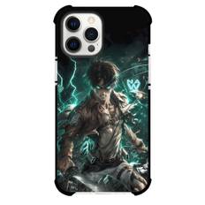 Attack On Titan Eren Phone Case For iPhone Samsung Galaxy Pixel OnePlus Vivo Xiaomi Asus Sony Motorola Nokia - Eren Jeager is Ready to Attack with Swords and Mint Shade Background