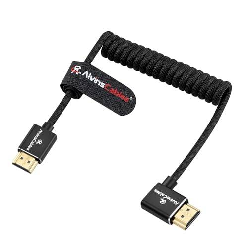 Alvin's Cables Ultra HD 8K HDMI 2.1 Spiralkabel Flätad HDMI-kabel för Atomos Ninja V, Portkeys BM5, för Feelworld Monitor, för Canon C300, Z CAM E2, för Sony FS5 | FS7| A7S3-kameror