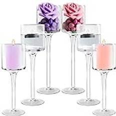 Belle Vous 6 Pack med Värmeljushållare i Glas (3 Olika Storlekar) – Hög Stilig Glasdesign – Ideal för Bröllop, Hemdekor, Vardagsrum, Fester, Bordsdekoration & Gåvor