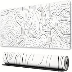 TEMU 1pc Topographic Mouse Pad, White Extended Gaming Mouse Pad, Topographic Desk Mat Laptop Waterproof Desk Decor Writing Pad For Work, Game, Office, Home - Topographic Contour