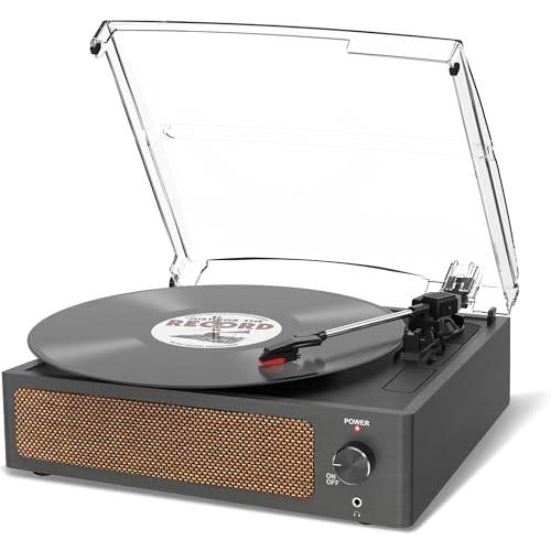 Trynnay Plattenspieler mit Lautsprecher Vinyl Schallplattenspieler Wireless LP Phonograph mit Eingebauten Stereo-Lautsprechern 3-Gang-Riemenantrieb Plattenspieler mit Lautsprechern Vintage-Kohle