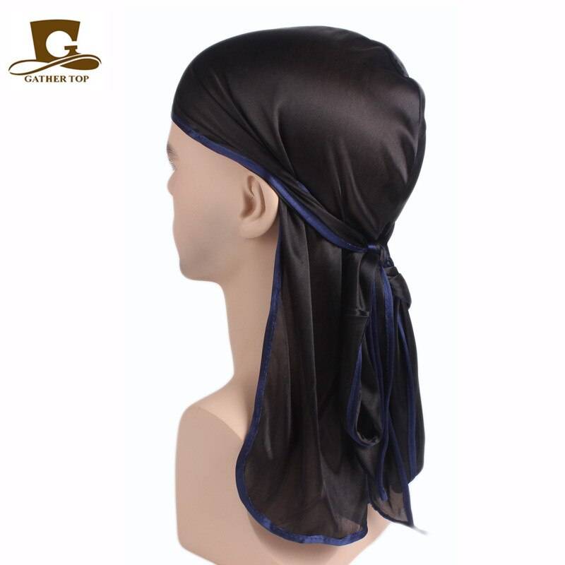 Andas silkeslen satinstickade bandanas för män hatt turban spets bandanas doo durag biker head wrap soft du rag håraccessoarer - Svart