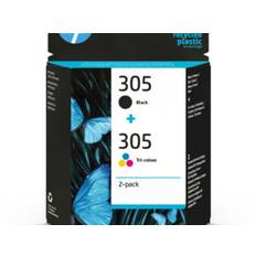 HP 305 2-Pack Tri-color/Black Original Ink Cartridge blækpatron Standard udbytte Sort, Blå, Magenta, Gul