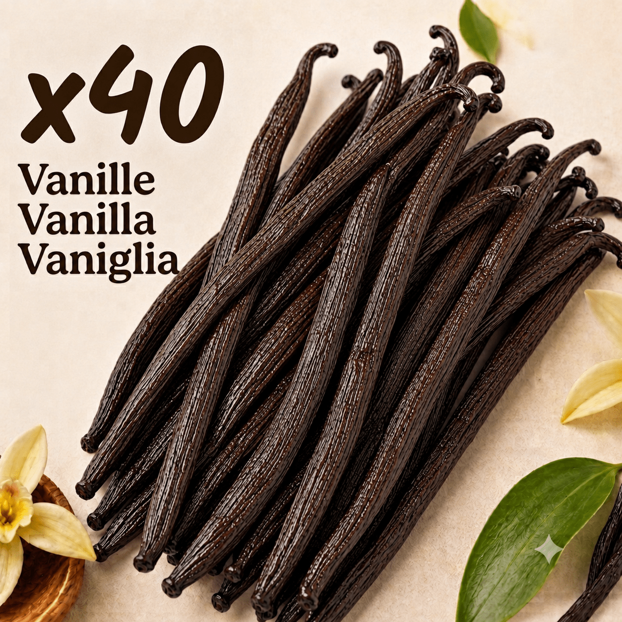 40 Grand Cru Vanilla Pods • Extra Gourmet Quality Vanillas • Soft And Fleshy Pod • Ideal For Pastry And Cooking • Resealable Bag - Long Shelf Life • Prestige Selection Vanilla Natura