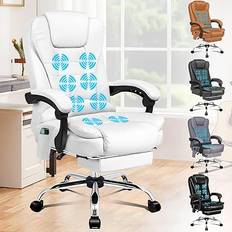 ALFORDSON Office Chair Computer Desk Chair with Footrest, PU Leather, Earl Series, White