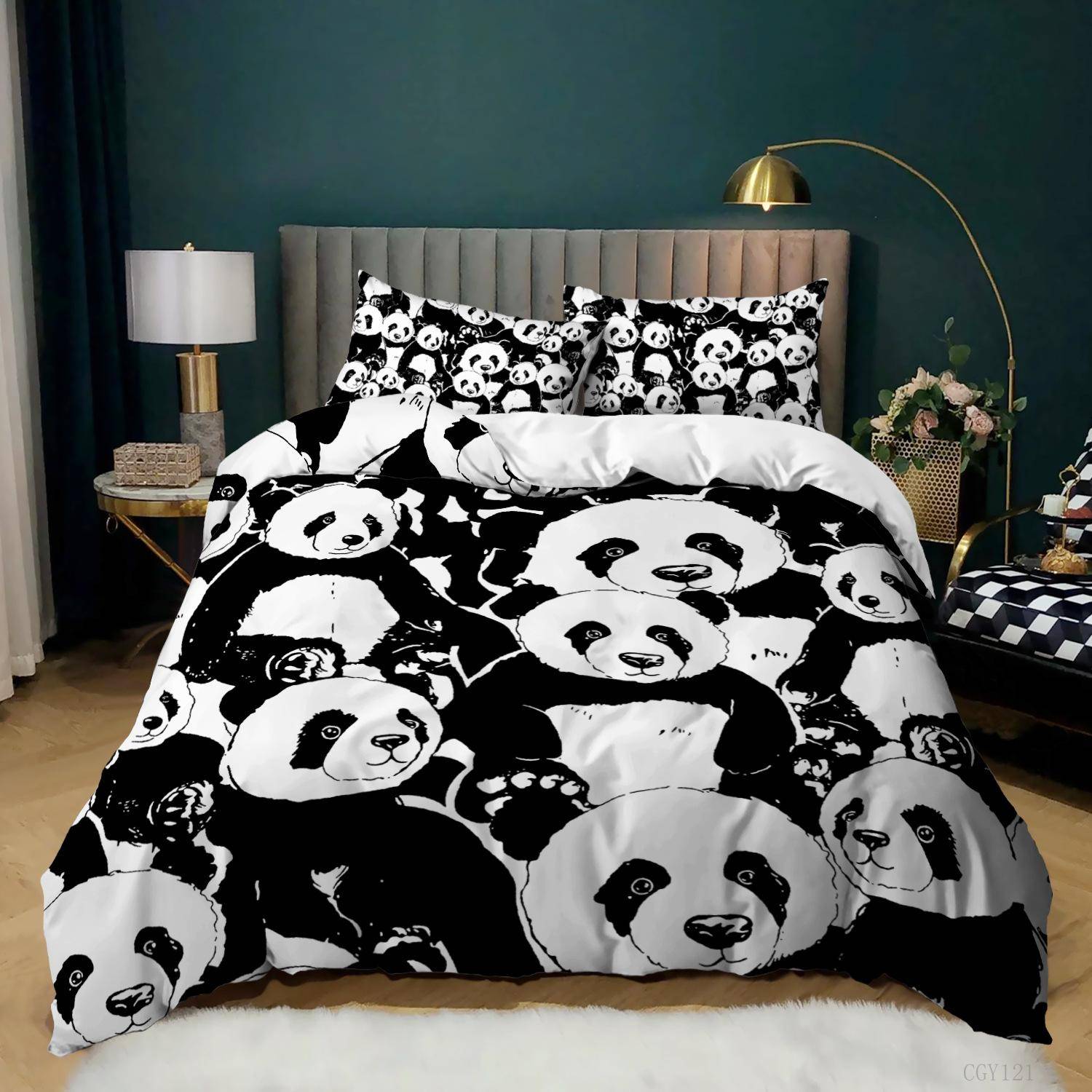 Panda Påslakan Tecknad Panda Tryckt Sängklädesset För Barn Pojkar Flickor Mikrofiber Söt Djur Täcke Örngott 2/3st Full Storlek 140x200cm 3pcs