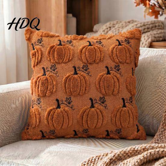Halloween Dekorativa Kuddfodral Thanksgiving Pumpa Kuddfodral Plysch Broderat Pläd Sammetstexturerat Fodral Mjukt Mysigt Fodral för Gårdshus Hemma