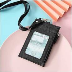 Badge Lanyard, Kortindehaver til Lanyard, 3 stk. Læder Id-Etuier Hals Lanyard Mønt Penge Nøgle Kreditkort Indehaver Tegnebog Studerende Buskort Tasker Punge Badge black