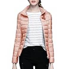 Dam linneskjorta vardaglig blus topp dam enfärgad stående krage hatlös lätt dunjacka topp (med förvaringsväska) blekt t-shirt, Rosa, 3XL