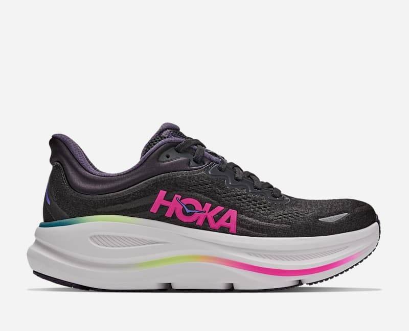 HOKA Bondi 9 Schuhe für Damen in Black/Neon Dragonfruit Größe 42 2/3 | Straße