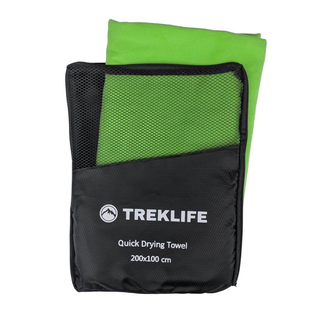 Hurtigtørrende microfiber håndklæde - 200x100 cm - Treklife - Lysegrøn.