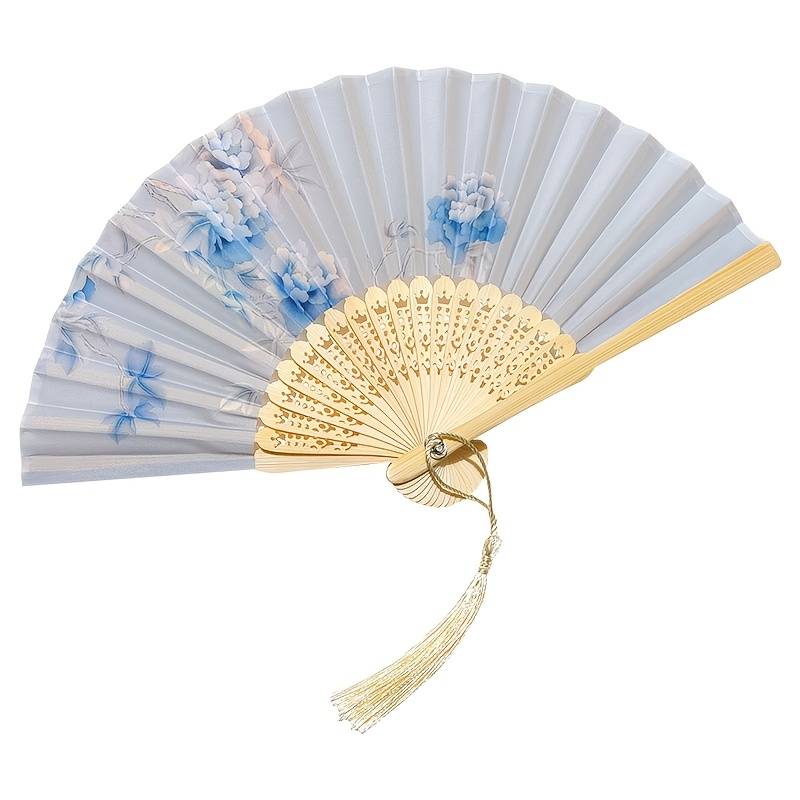 16cm Mini Floral Bamboo Folding Fan With Tassel Portable Lightweight Hand Fan For Women Wedding Party Decor