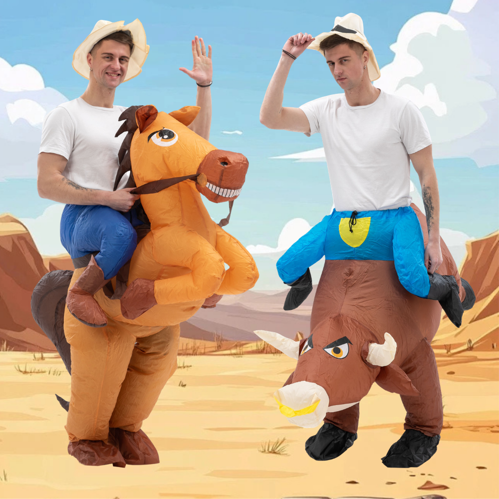 Cowboy Bull Rider Inflatable Costume Adult Jazz Horse Animal Riding Costume Fun Blowing Halloween Party Carnival Props