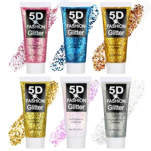 AYBUY 6 st glittergel ansikte, paljett ansiktshår, 25 g, nr ? l påsar
