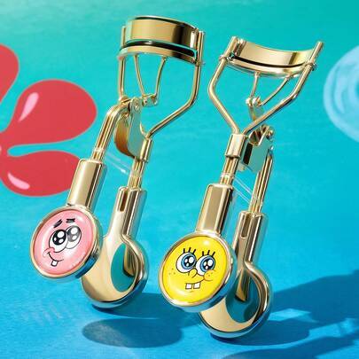 1 st ögonfransböjare med tecknat uttryck, professionell fransböjare för naturliga och långvariga lockar, perfekt för daglig makeup och resor - Guld