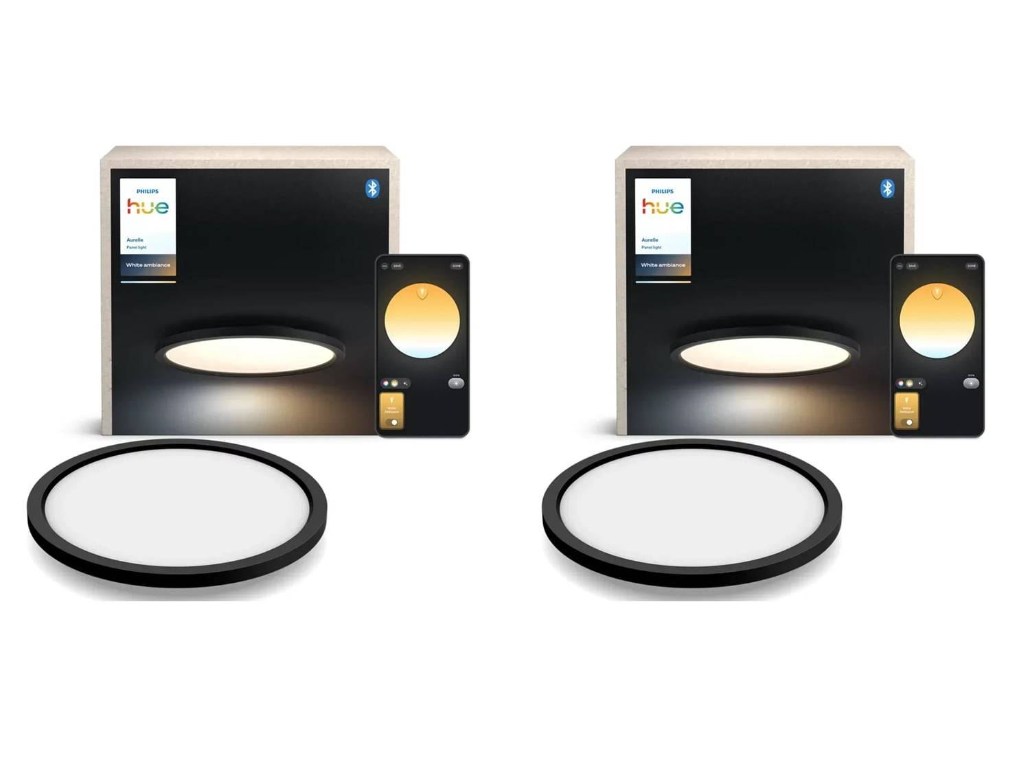 Philips Hue Aurelle Kvadratisk Loftpanel L Sort – 2-pak White Ambiance - Bundle - Fri fragt og klar til levering - Prismatch