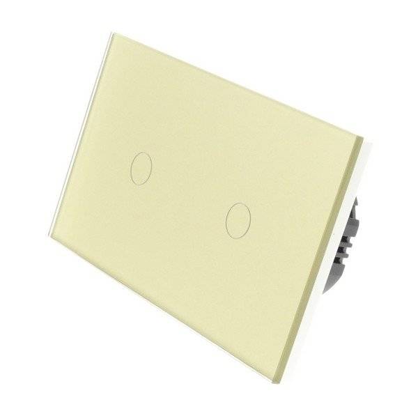 Touch Dimmer Remote Dubbelpanel Glas Strömbrytare (Guld) 2 Polig Dubbel Panel