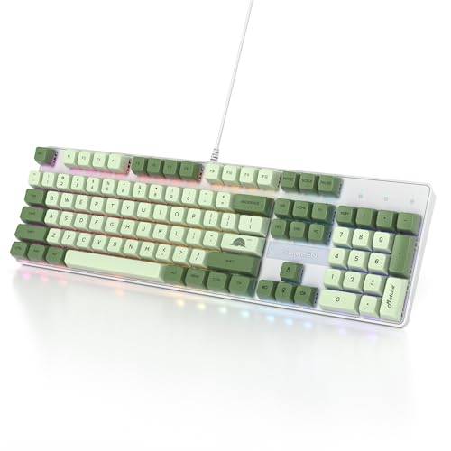 SOLIDEE mekaniskt speltangentbord i full storlek, grönt matcha-tangentbord, QWERTY 104 tangenter, trådbundet tangentbord, RGB bakgrundsbelysning och nummerblock, mekaniskt tangentbord från NKRO (104