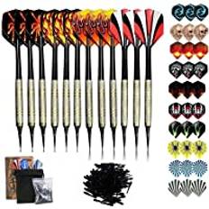 Sinwind Dartset, 12 st dartpilar med softtip och mässingspläterade stålrör, 10 extra stilar, 30 flights och 100 softtips för elektroniska darttavlor