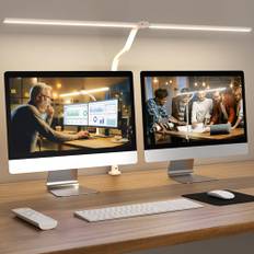 APMIEK Doppelkopf Schreibtischlampe LED Dimmbar, 24W 25 Beleuchtungsmodi, Klemmbar Tageslichtlampe Schreibtisch Lampe, Schwanenhals Büro Tischlampe, Augenschutz Monitor Lampe, Weiß