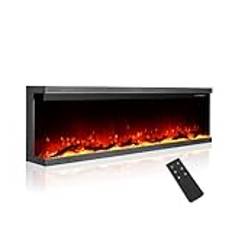 M.C.Haus Lyxig 3-sidig elektrisk eldstad med 3 installationsformer, öppen spis med inbyggd multimedievägg, elektrisk flameffekt med 12 färger, 1 800 W, 153 cm/60, svart