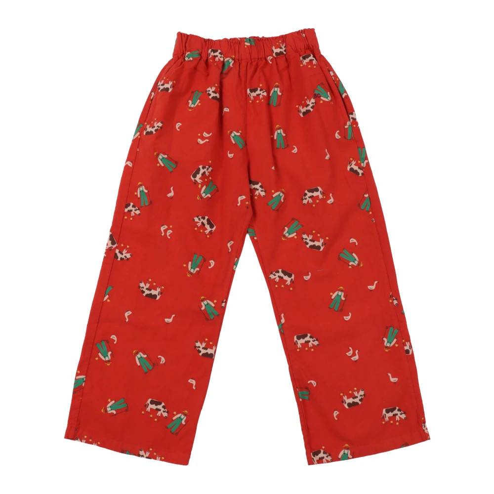 Bobo Choses Farm Adventure All Over Woven Pants - Kids - unisex - Rød - 134 CM - Bomuld